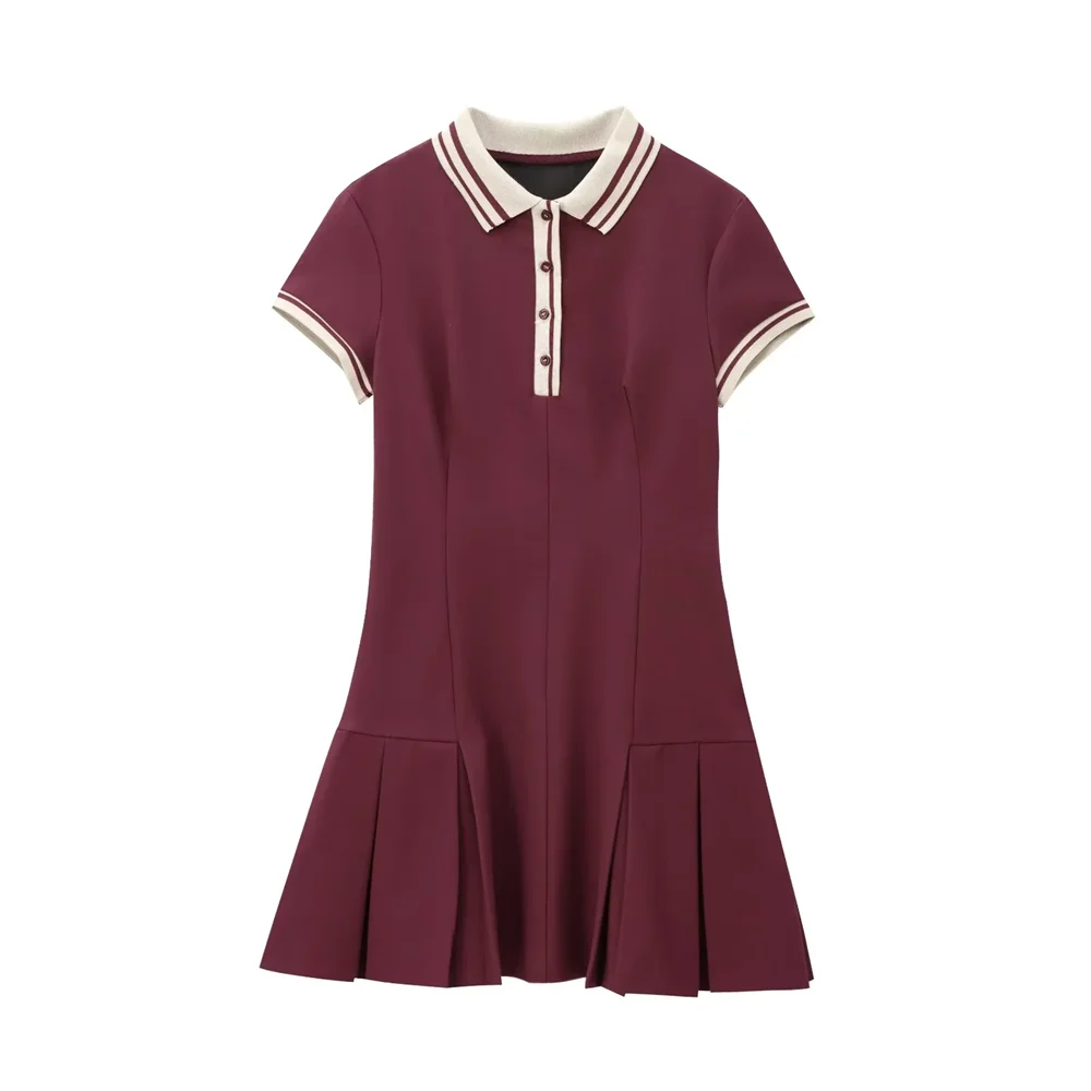 PB&ZA 2024 Autumn/Winter New Product Women's Fashion Contrast  Ribbed Wide Fold Slimming Short Dress