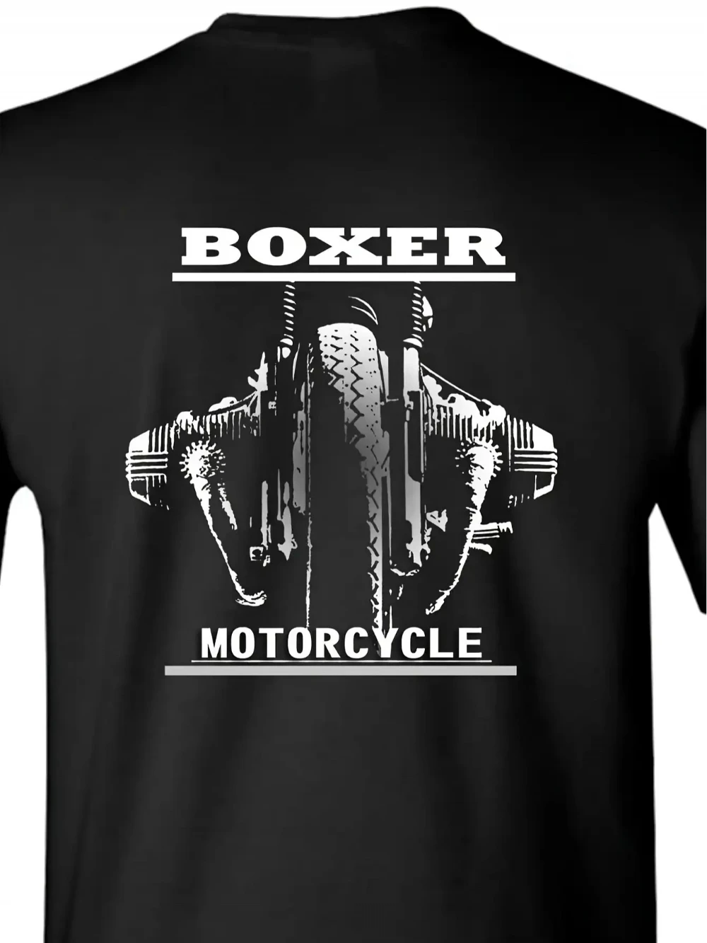 Men's Boxer Motorcycle T-Shirt Black with White Motorcycle Engine Graphic Enthusiast Apparel Men's T-shirts for Summer