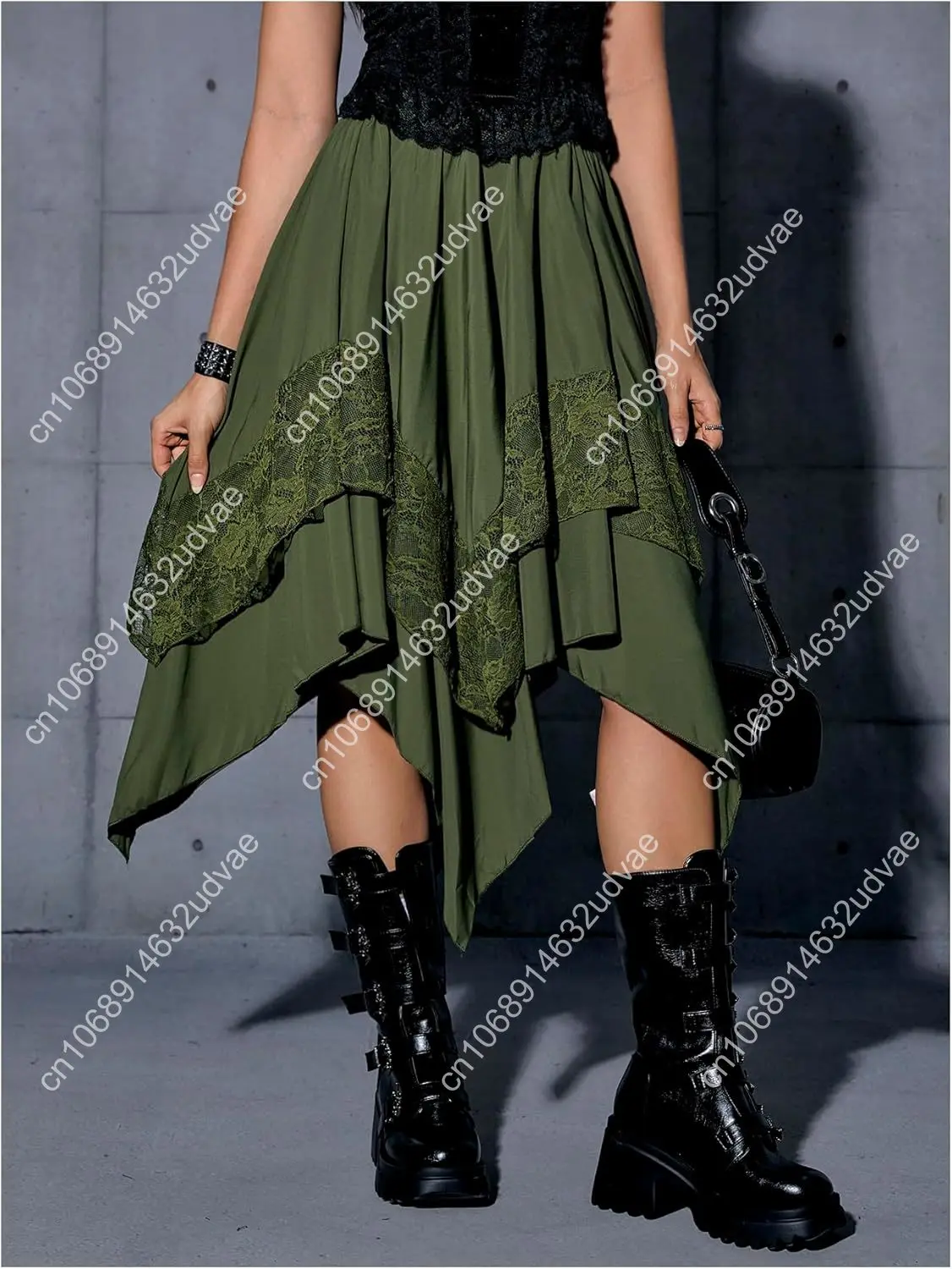 Gonna da fata fluida rinascimentale da donna Verdusa Y2k Gonne longuette asimmetriche a strati di pizzo a contrasto