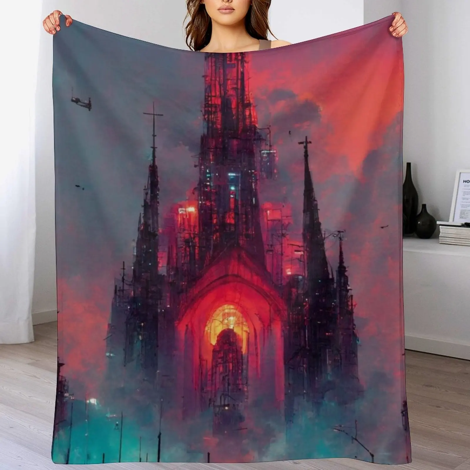 

Cyberpunk Cathedral In Sunset Throw Blanket for sofa Soft Beds Designers Bed linens Blankets
