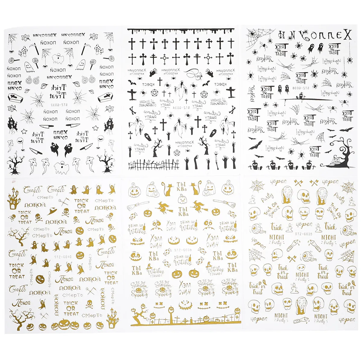 

6 Sheets Nail Art Stickers Halloween DIY Decals Manicure Paste Self-adhesive Ghost Decoration Wraps