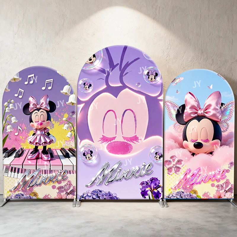 

Dreamy Minnie Mouse Arch Backdrop Cover Disney Decor Pink Purple Style Photo Booth Prop for Girls' Birthday Party Decoration