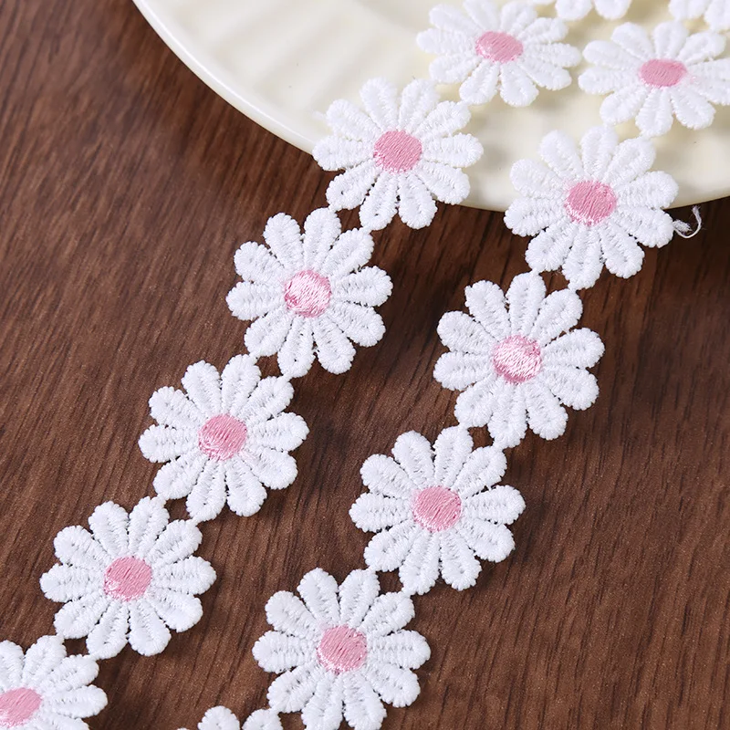 Fitas de renda com flores de tecido de 5/15 jardas, fitas decorativas para costura, flores de tecido, passamanaria decorativa, fita bordada.
