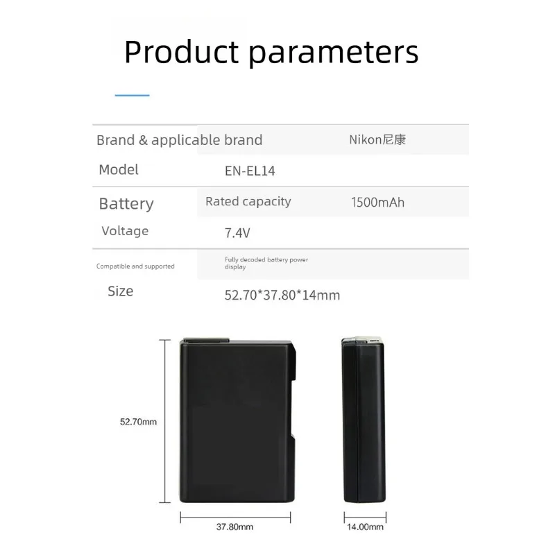 EN‑EL14 1500mAh Battery for Nikon Coolpix 3100 3200 3400 5100 5200 5300 Rechargeable Li-ion Battery with Dual Charger