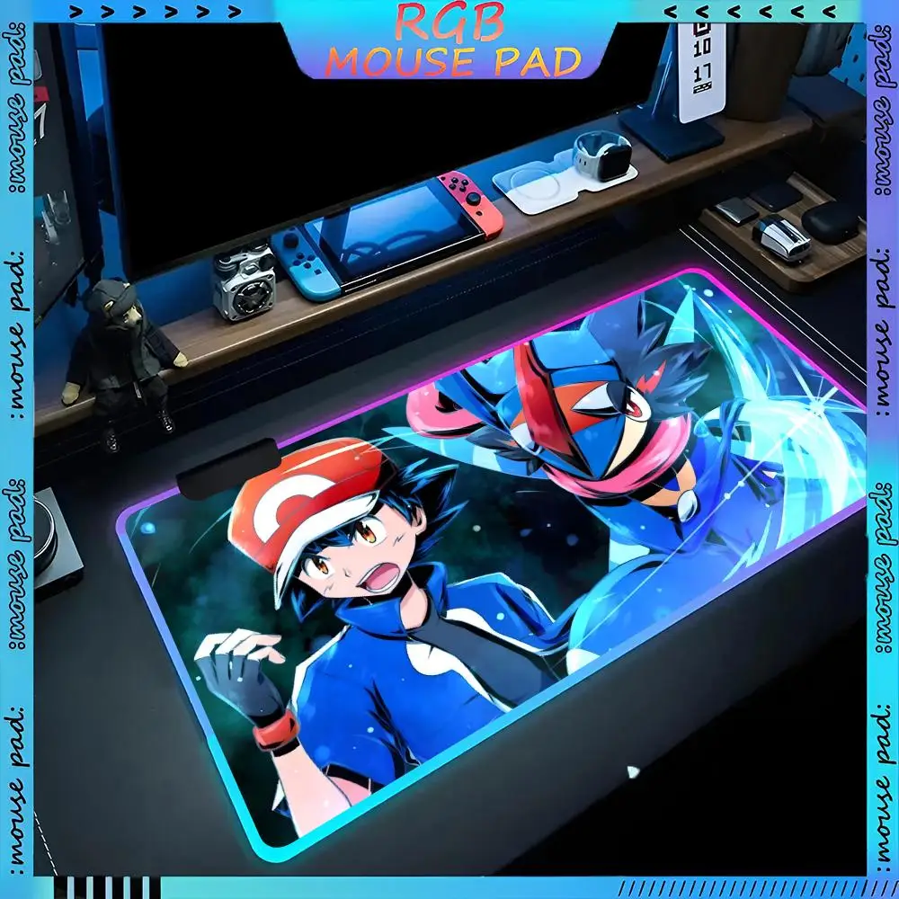 

Коврик для мыши Pokemon Greninja RGB Аксессуары для ПК Светодиодный игровой настольный коврик Защитный коврик для стола для электронного спорта Неоновый коврик для клавиатуры Ковер с подсветкой Giv