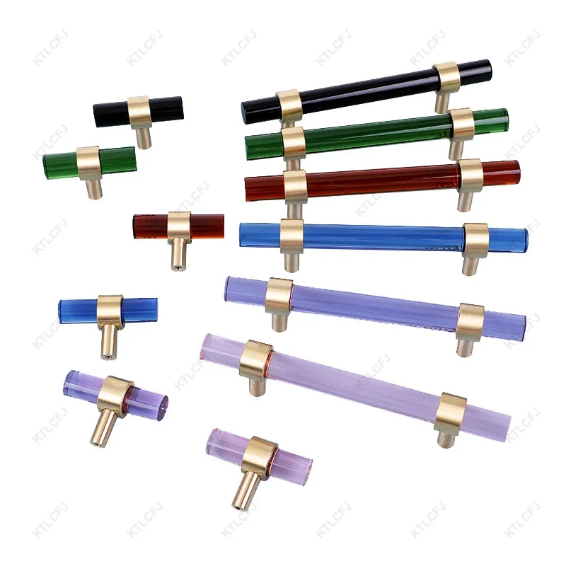Nordic Luxury Crystal Wardrobe Shoe Cabinet Handle Modern  Simple Pure Copper Single/Double Hole Pink Black Blue Crystal Handle