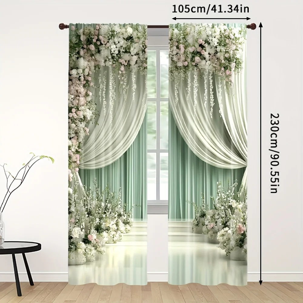 قطعتان من ستائر البوليستر المصنوعة من البوليستر باللونين الأخضر والوردي - متينة لديكور غرفة المعيشة وغرفة النوم والمكتب والمقهى #4