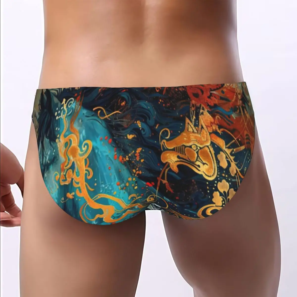 Men's Panties Painting Blue Horse With Gold Accents Man Briefs Sexy Underwear Male Bikini Underpants High Quality