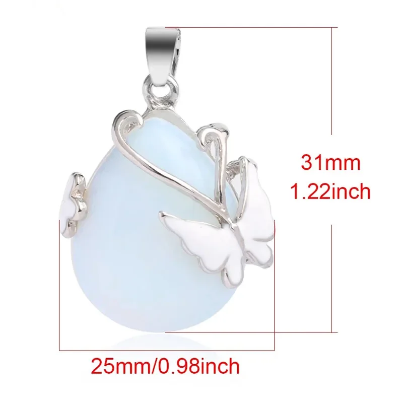 Vintage Wire Wrap Butterfly Gemstone Rose Quartz Amethyst Opalite Healing Crystal Pendant Necklace