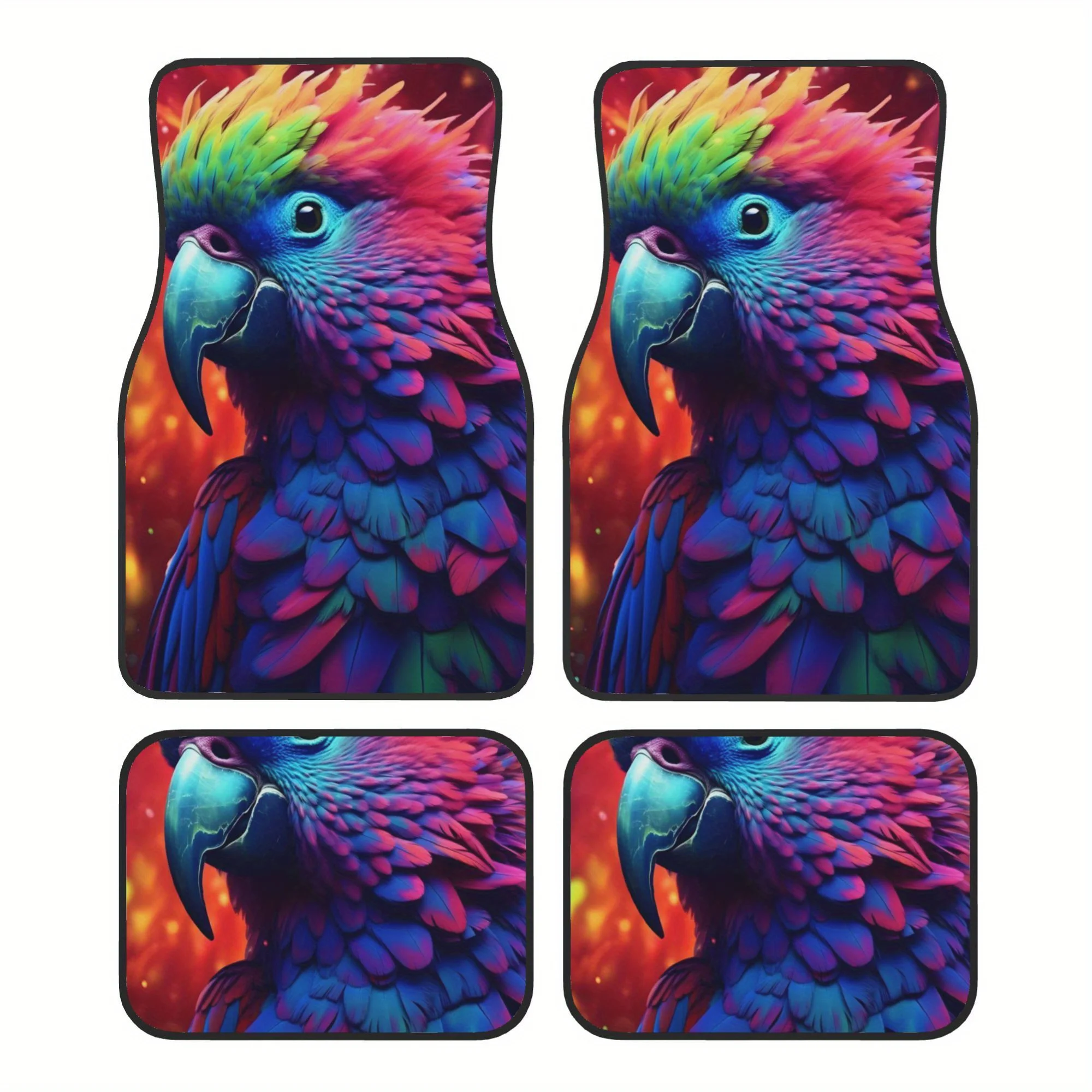 This Set Of Four Features A Vibrant Parrot Perched On A Tree Branch Design, Suitable For Any Vehicle. Made From Polyester, These
