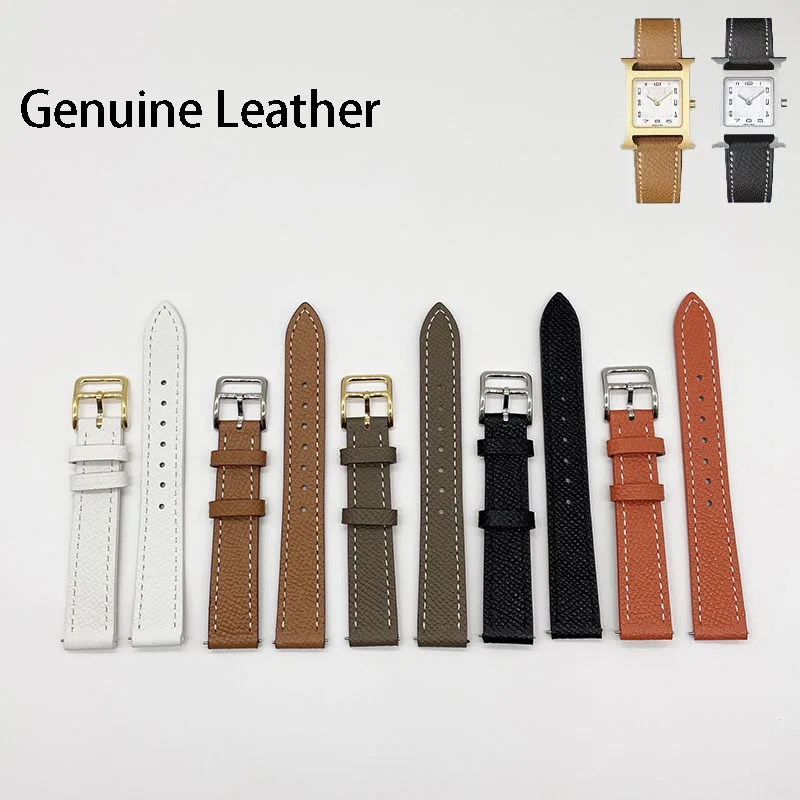 

Genuine Leather Watchstrap Suitable for Herme-s Strap Soft 16MM 20MM Watchband Orange Black Gray