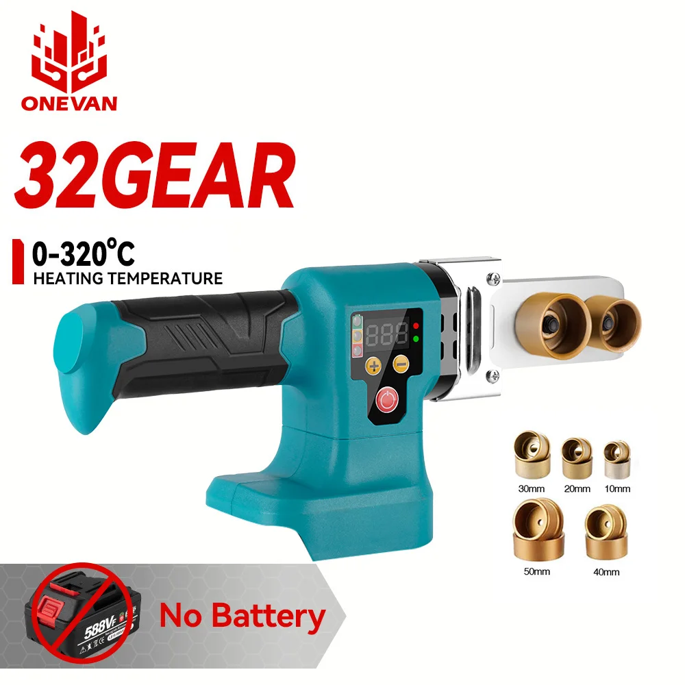 

ONEVAN 1400 Вт Аккумуляторный аппарат для горячей сварки труб 320 ° Плавильные пластиковые трубы PPR/PB/PE, электрические инструменты для плавления аккумуляторного штифта Makita
