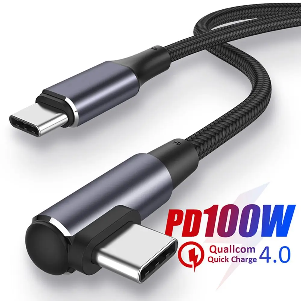 Mobile Phone USB C to USB Type C Cable PD 100W Fast Charging Line Quick Charge 4.0 Right Angle Wire 90 Degree Data 0.5m/1m/2m