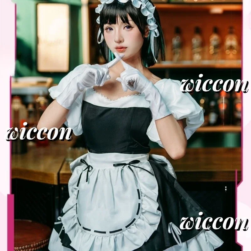 MN1 Sua Maid Cosplay disfraz peluca alienígena escenario Cosplay disfraz micrófono vestido blanco sombreros peluca corta negra Sua Cosplay Dre9 * Jy
