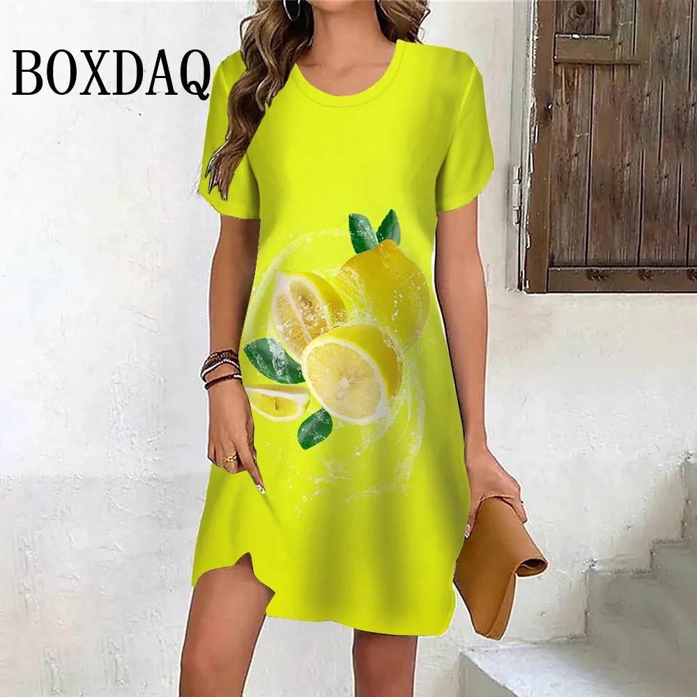 Women Dress Fruit Lemon 3D Printed Lady Summer Casual Sweet Style Women's Dresses Elegant Fashion Trend Short Sleeve Party Dress