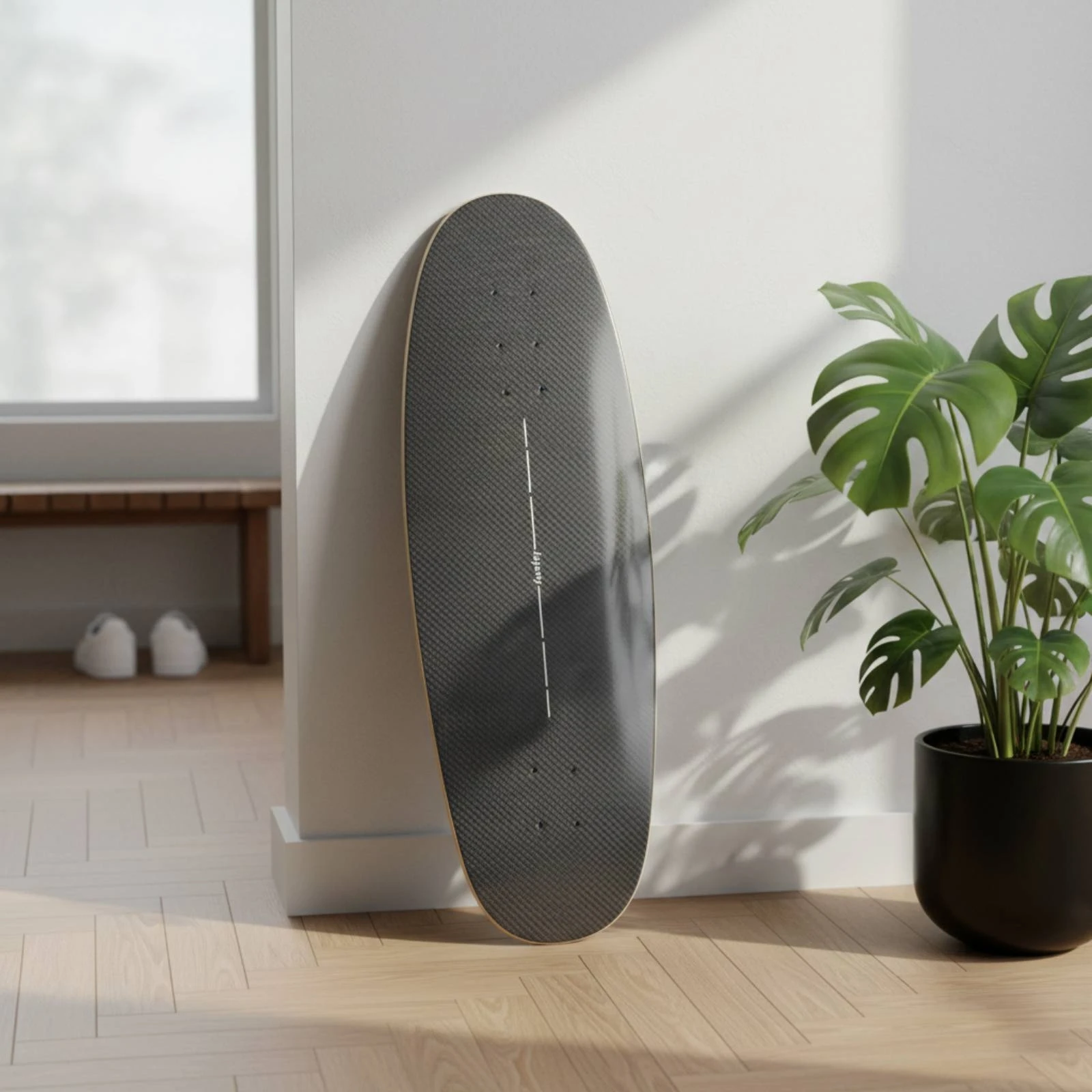 Land Surfboard Deck High Gloss Finish Carbon Fiber Deck 7-Layer Maple Board Easy to Turn Wheeled Sport Gear for Parking Lot