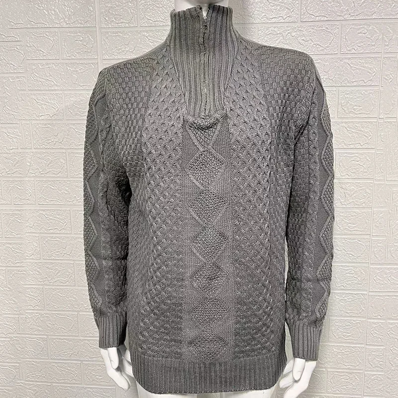 

Мужской вязаный свитер на молнии с высоким воротником и длинными рукавами, с узором «косы», прямого кроя, для повседневной носки, осень-зима