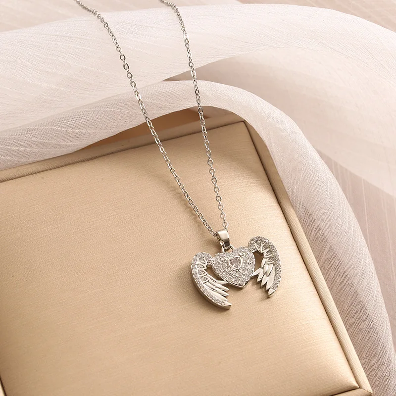 Модная цепочка на ключицу, ожерелье из титановой стали с защитой сердца, кулон в форме крыла в форме сердца