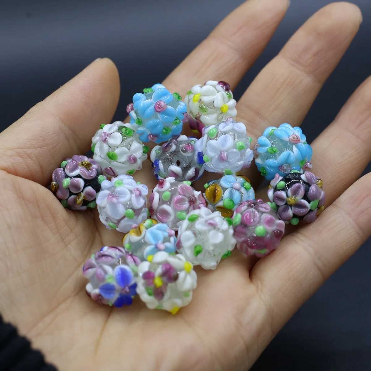 10pieces Glass Loose Beads Random Flower Beaded for Jewelry Making Necklace Bracelets Handicrafts DIY Accessories  14x14mm
