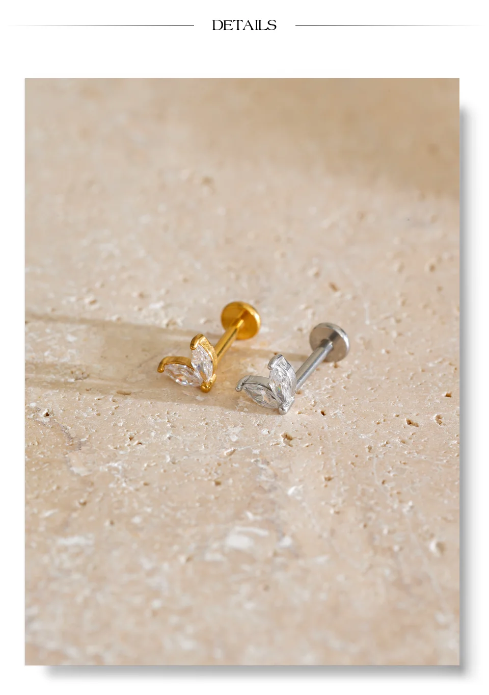 Yhpup 1 Stück 316 Edelstahl Zirkonia Flache Ohrringe 18K PVD-Beschichtung Zarter Trendiger Kleiner Piercing-Schmuck Großhandel – Detail 14
