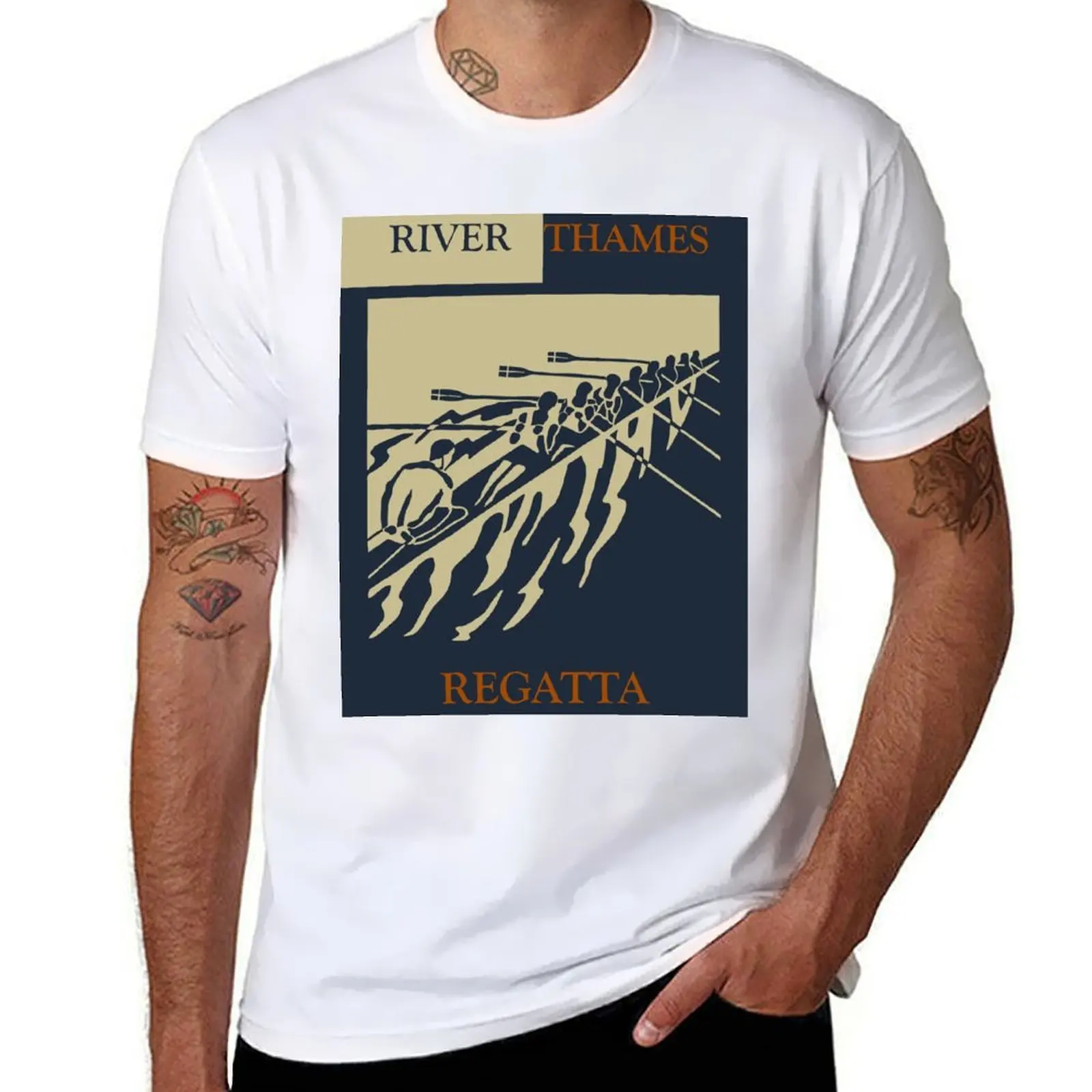 River Thames Regatta-Camiseta con póster de deporte acuático de estilo Retro Vintage, camisetas para hombre, Camiseta suave de algodón