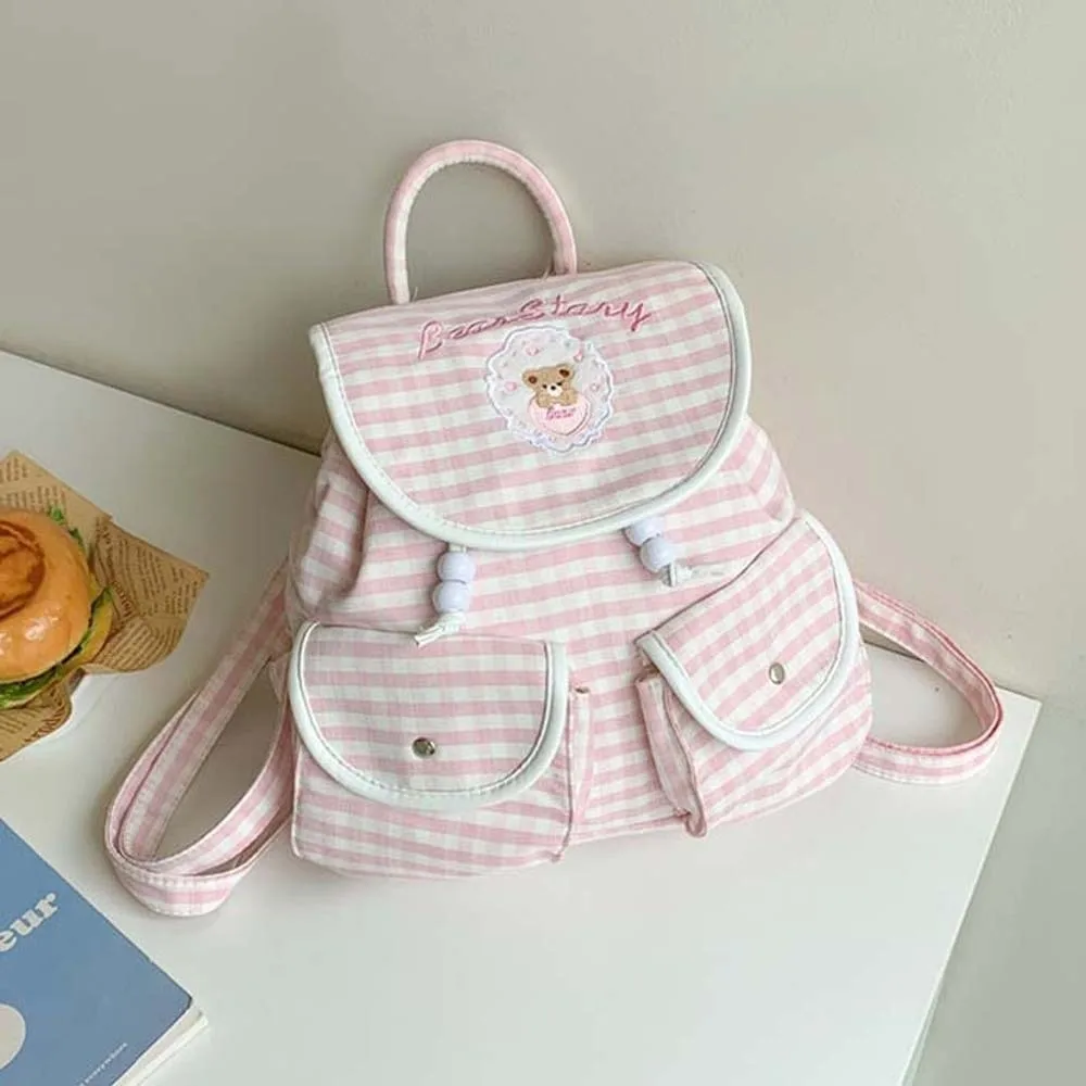 حقيبة ظهر كورية حلوة برباط على شكل فيونكة لمنع الخدش للنساء حقيبة مدرسية يومية من البوليستر قابلة للطي مطرزة على شكل جرو منقوشة حقيبة نهارية