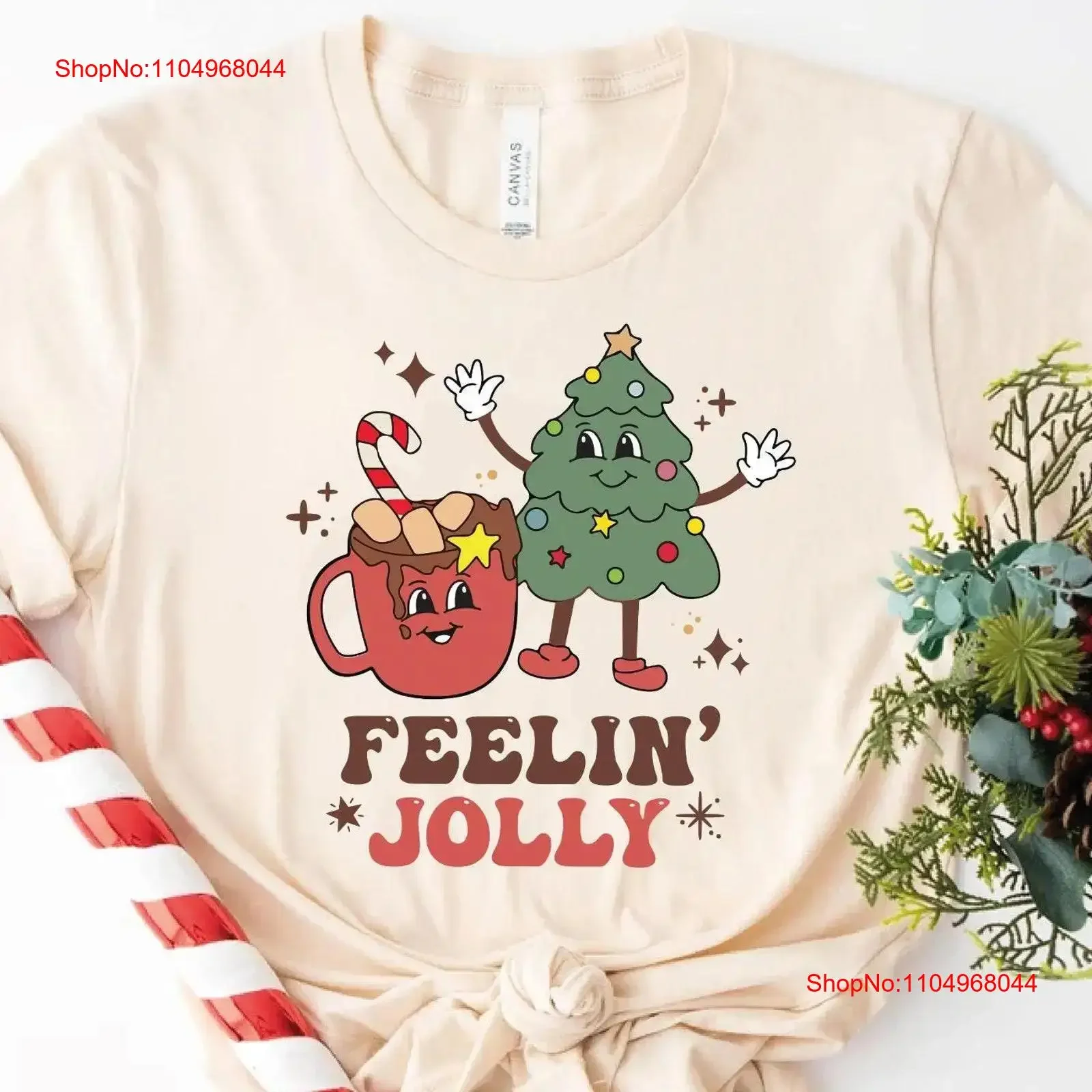 Feelling Jolly Christmas T Shirt Vintage Tree and Hot Cocoa Feeling Cute Retro Holiday vintage Washed Casual Versatile graphic