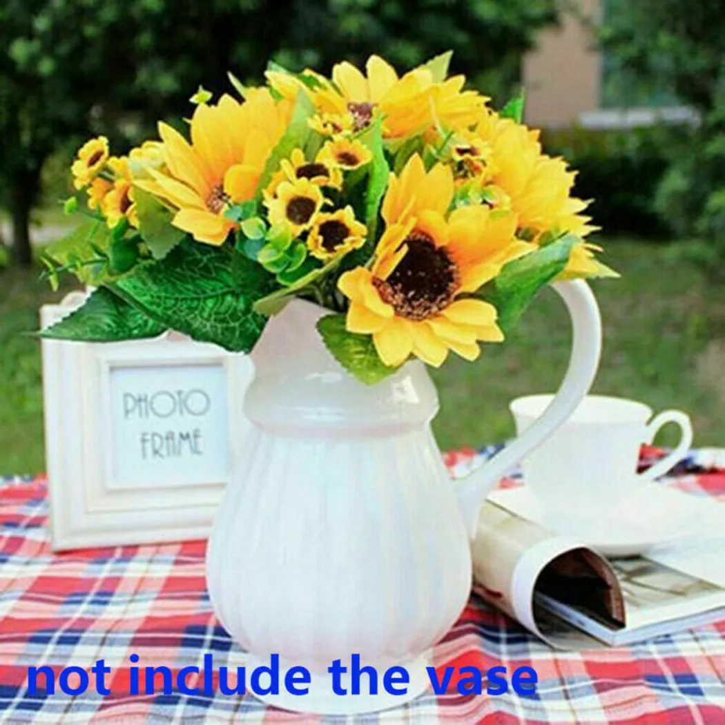 Ramo de girasol Artificial de 13 cabezas, flor de seda de calidad, decoración de boda, fiesta de jardín en casa, flores falsas