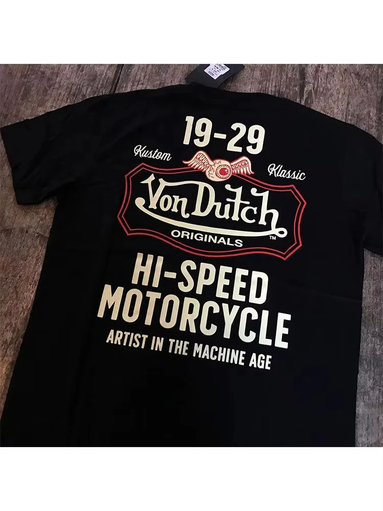 Unisex Retro Biker Streetwear T Shirt Vintage Hi-Speed Motorcycle Text Art Back Print Crew Neck Black Oversized Tee Tops