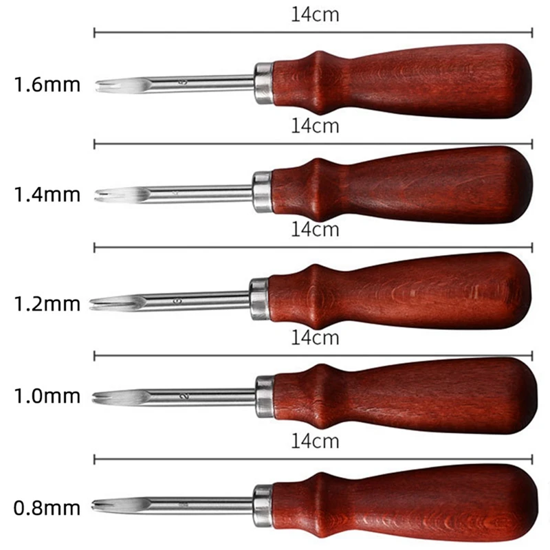 Pelle à chanfreiner les bords en cuir bricolage, 5 poignées en hêtre, outils carimplantés à la main, amincissement durable, réutilisable