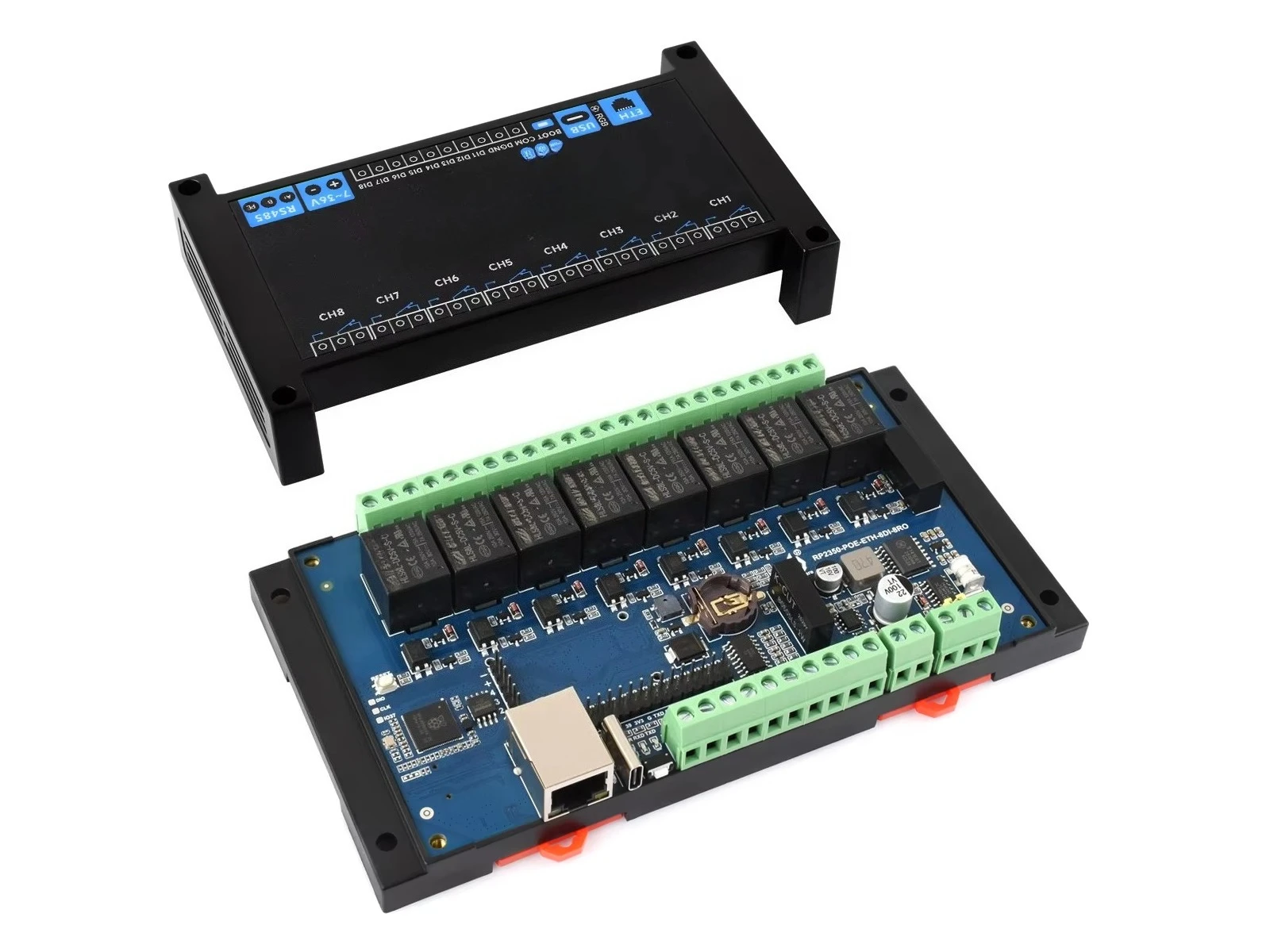 for Waveshare Industrial 8-Channel RP2350 Relay Module,  RP2350 Dual-core, Supports Digital Input, RS485,Ethernet Port Interface