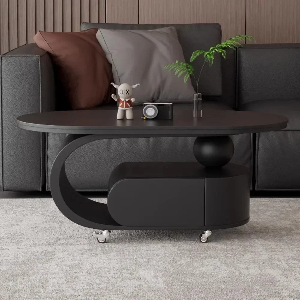 Nordic Hardcover Coffee Table Simple Wheels Luxury Premium Coffee Tables Minimalist Oval Moveis Para Sala Home Furniture
