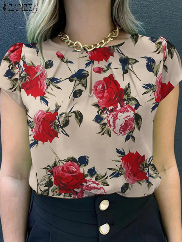 Summer Fashion Floral Printed Blouse ZANZEA Women Tops Tunic O Neck Short Sleeve Blusas Bohemain Stylish Holiday Work Shirt 2025
