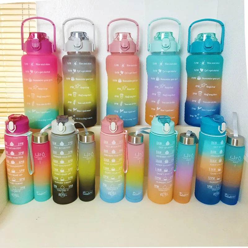 900ml Dazzling Color Water Bottle Gradient Frosting Sports Kettle Portable Handle Direct Drinking Car Cup With Bounce Cover