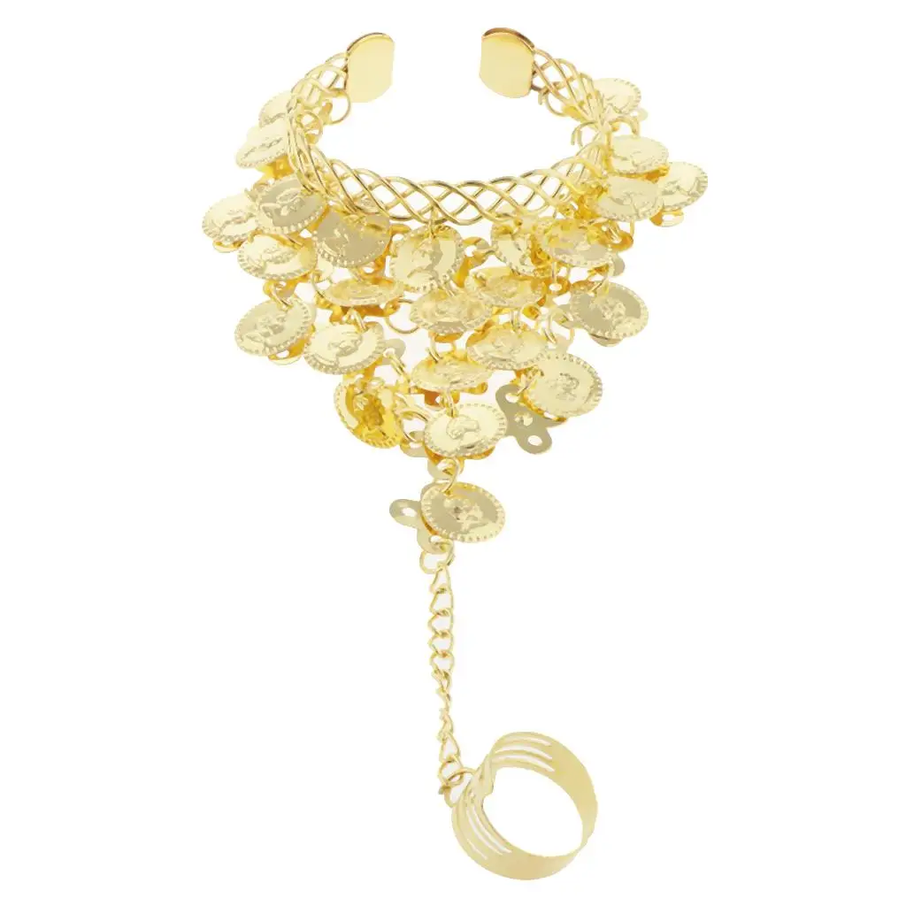 Ladies Belly Dance Costume Finger Ring Bracelet Hand Jewelry Cuff Belly