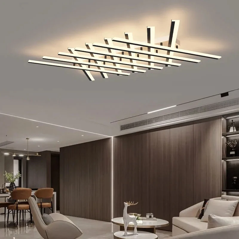 Black Chandelier Square Bedroom Lamp Living Rroom Nordic Minimalist Creative led Ceiling Lamp Strip Light