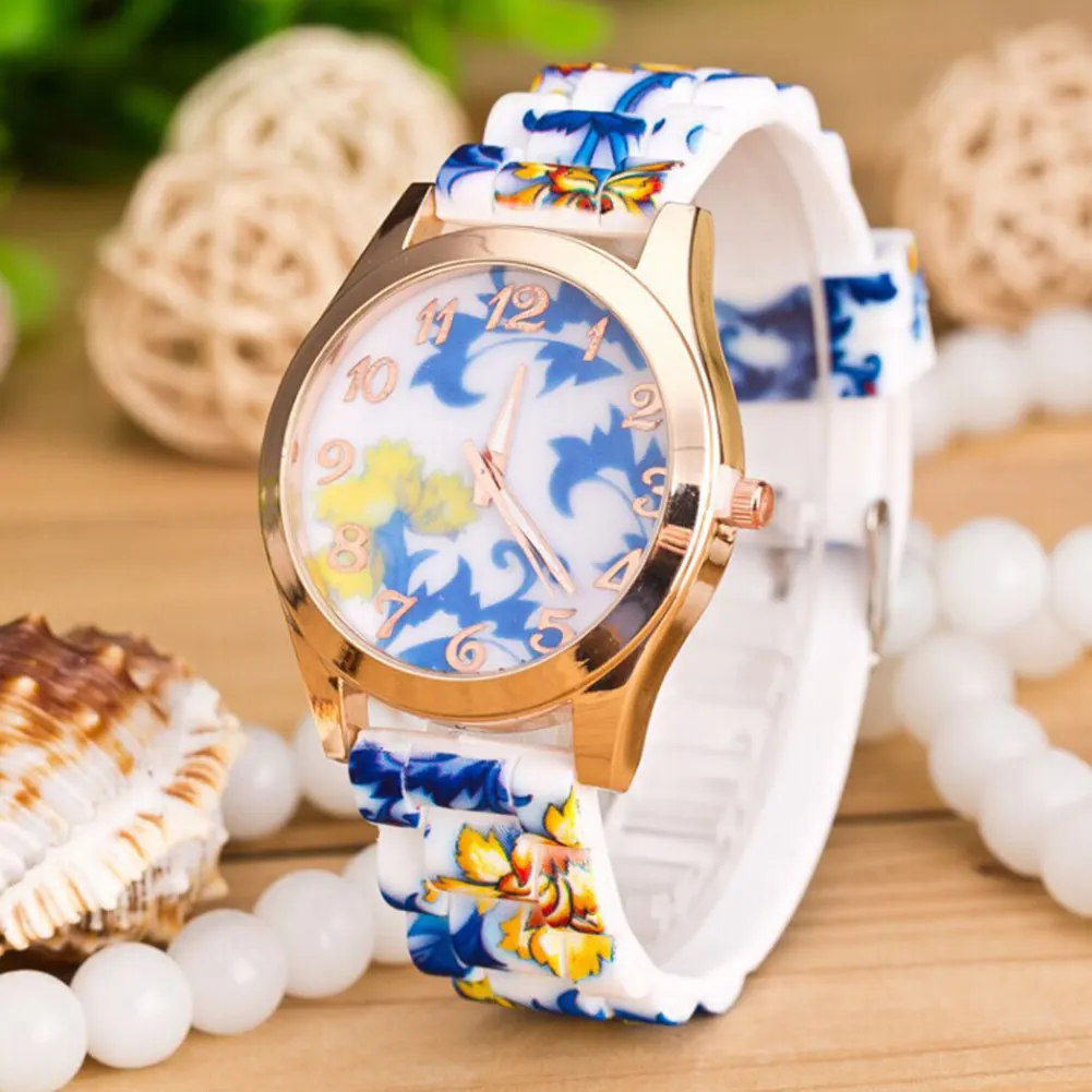 ساعة نسائية مطبوعة، ساعة يد كوارتز عصرية للسيدات بمينا زهري، ساعة كوارتز تناظرية عصرية ساعات بسوار رفيع #2