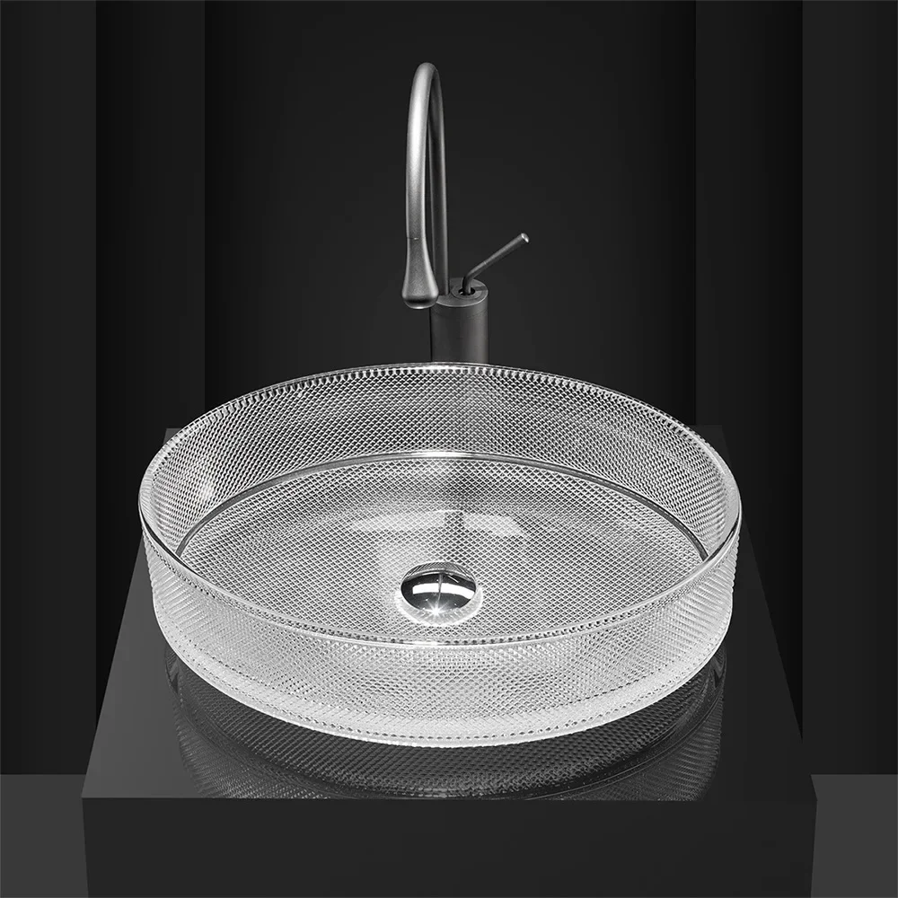 Die-cast Colorful Imitation Crystal Bathroom Sink Hotel Luxury Glass Washbasin Home Countertop Art Basin with Tap 500*375*135mm