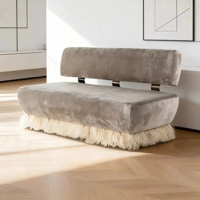 Padded velvet sofa for living room and villa two-seater stainless steel frame
