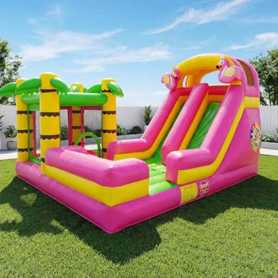 

Giant 16FT Flamingo Inflatable with Slide for Teens Adults Commercial-Grade PVC Mesh Fabric Bouncy Castle with Climbing Wall Ba