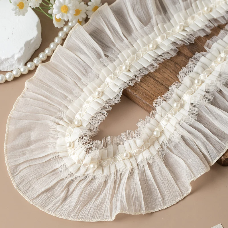 1Meter Pleated Lace Fabric For Elegant Party Dresses 2024 Decorative Trimmings Sewing Accessories Needlework Trim Ribbon For Diy