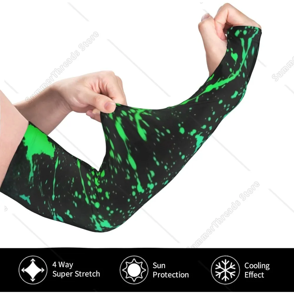 Manchons de bras de Protection solaire néon, éclaboussures scintillantes dans la nuit, preuve du jardin pour hommes et femmes, résistant à la sueur au soleil, noir