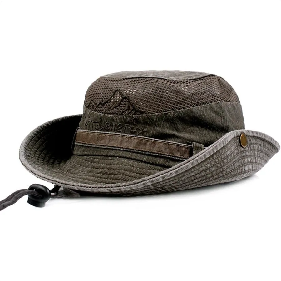 

Sun Hat for Men Cotton Embroidery Summer Outdoor Sun Protection Wide Brim Bucket Hat Foldable Safari Boonie Hat