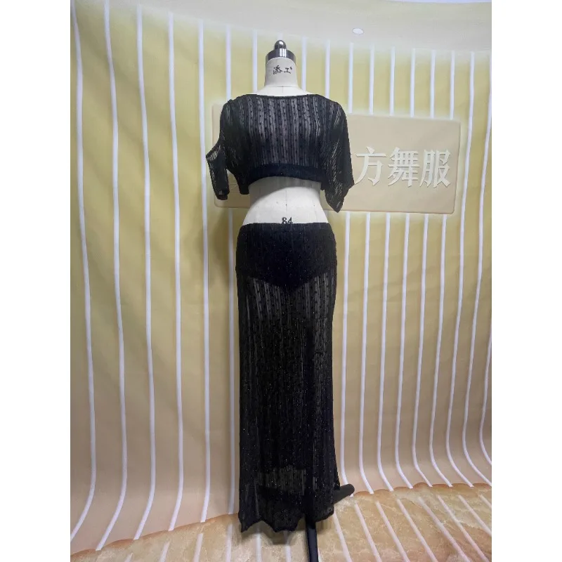 Trajes de dança do ventre personalizados conjunto de renda sexy vestido de prática onda ponto único garfo solto dança do ventre dança do ventre