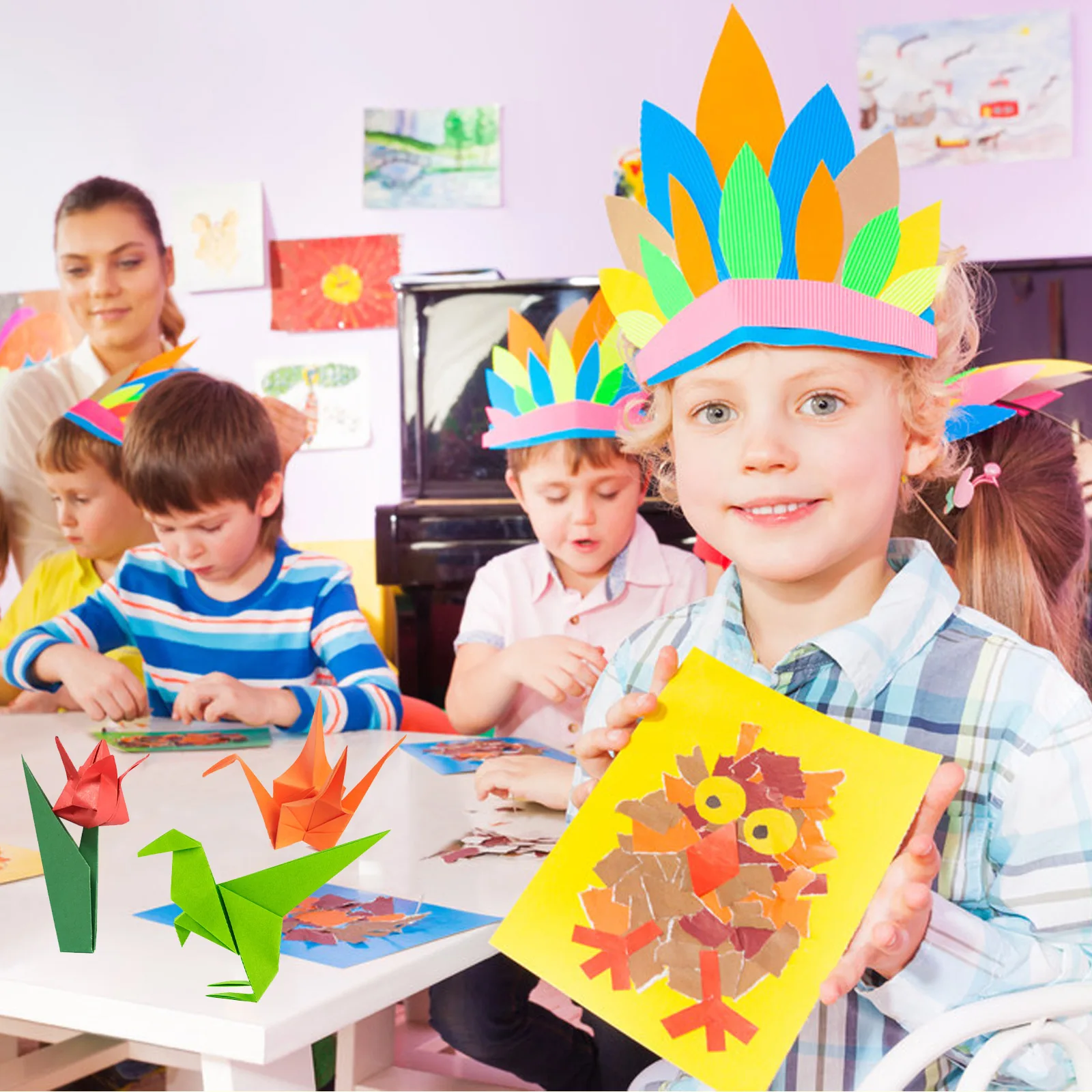 대형 종이접기 종이 25X25cm 10색 100장 양면 수제 접기 종이 정사각형 종이 어린이 학교용