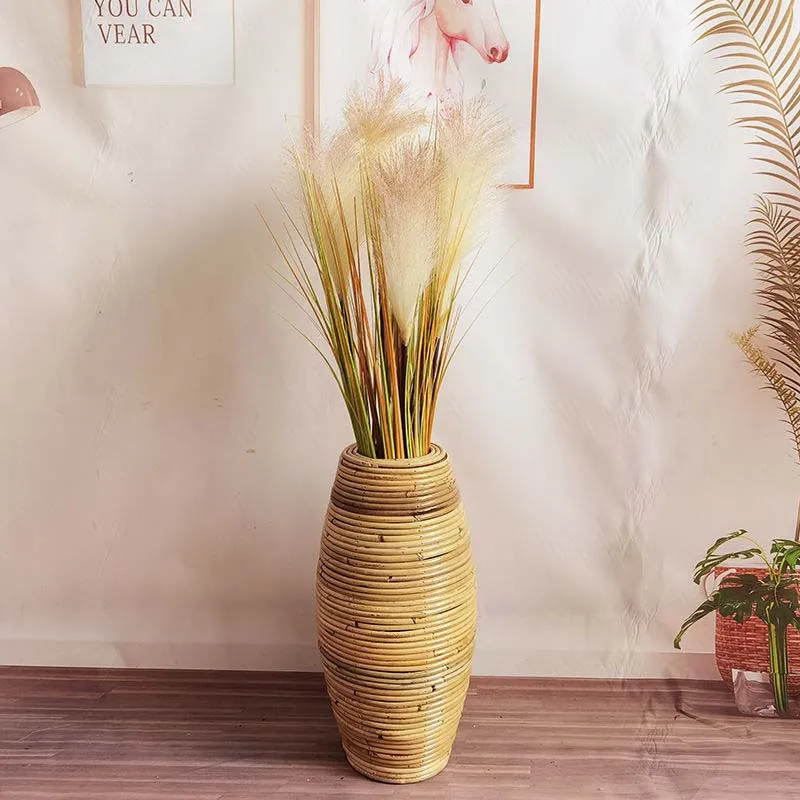 40cm Height Natural Indonesian Rattan Flower Vase Handmade Weaving Cane Stick Material Home Living Room Decorative Ornament