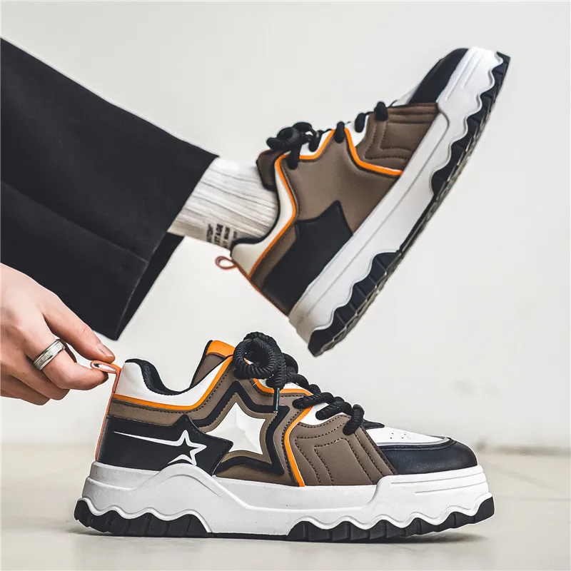 Heren Sneakers Casual Schoenen Lichtgewicht Veters Street-Up Koreaanse Stijl Vrijetijdsschoenen Heren Antislip Slijtvaste Platte Schoenen