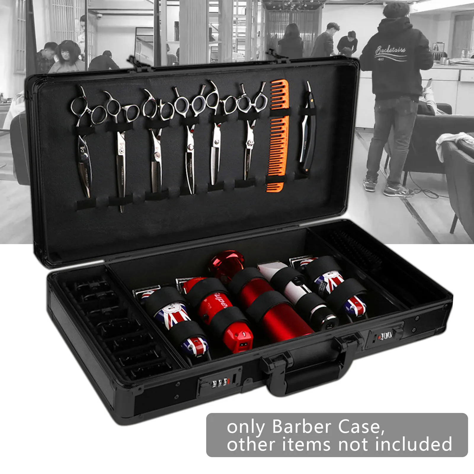 Bymaocar Traveling Barber Tools Bag Organizer Suitcase Clipper Trimmers Scissors Combs Storage Holder Stylist Carrying Case