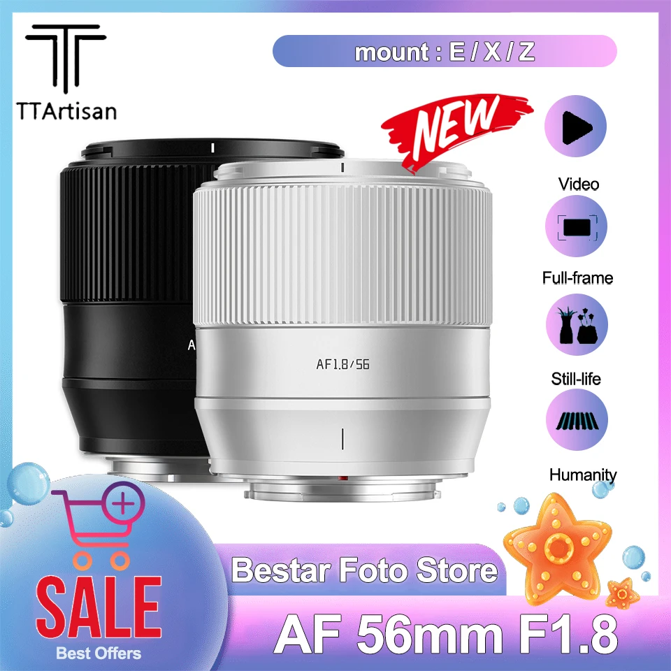 

TTArtisan AF 56mm F1.8 Large Aperture Portrait Lens with Eye Detection for Fuji X-E3 X-T5 Sony A9 ZV-E1 Nikon Z30