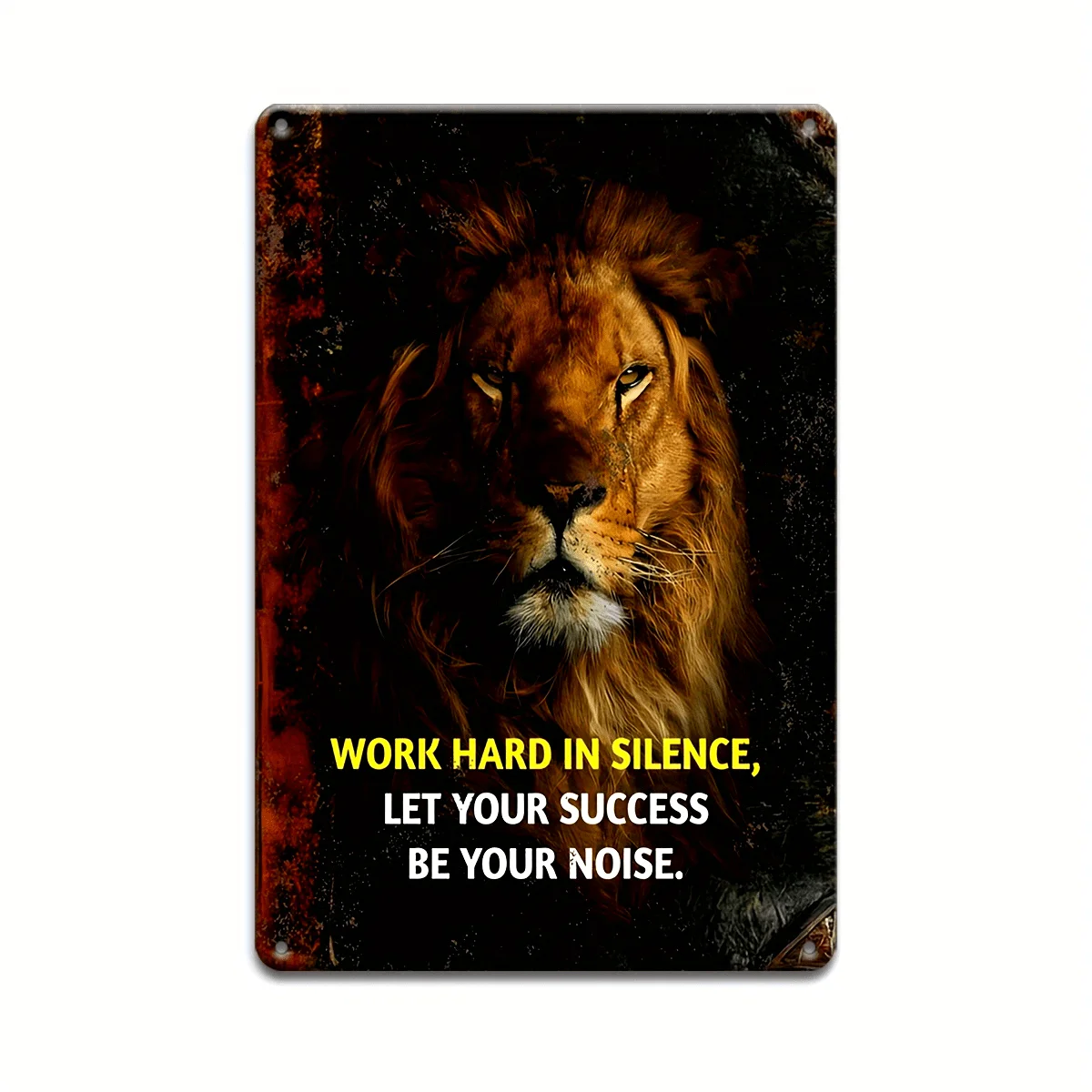 

1pc Inspirational Lion Metal Wall Art Sign "Work Hard in Silence, Let Your Success Be Your Noise" - 12"x8" Bohemian Style